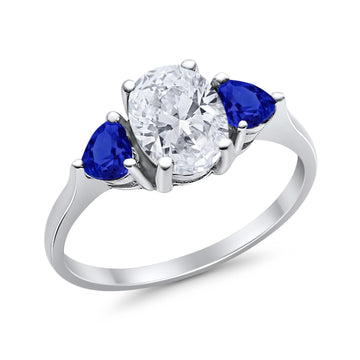 Fashion Promise Ring Oval Simulated Blue Sapphire CZ 925 Sterling Silver